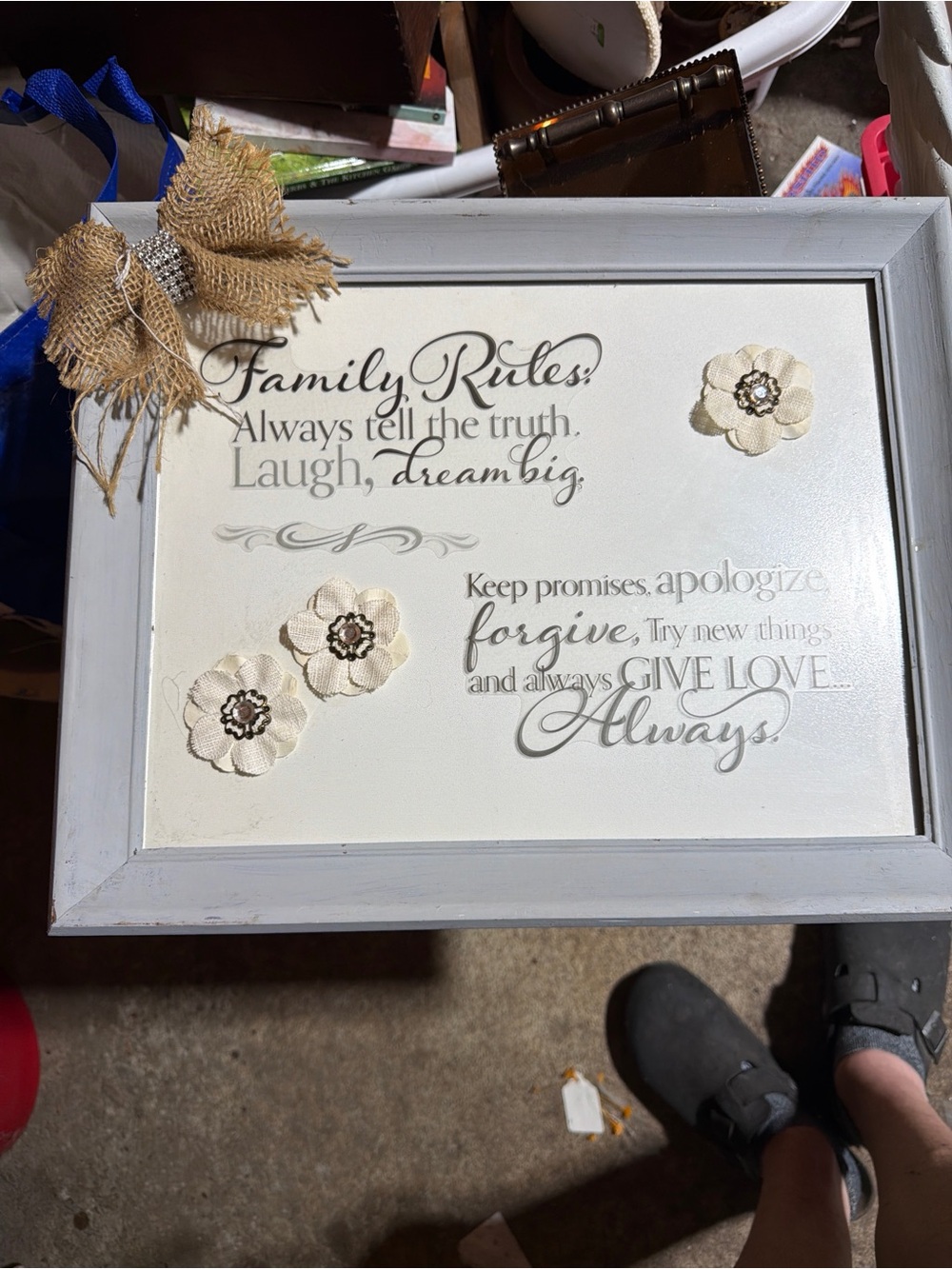 Source Unknown Family Rules Wall Art - Cream and White Floral Accent